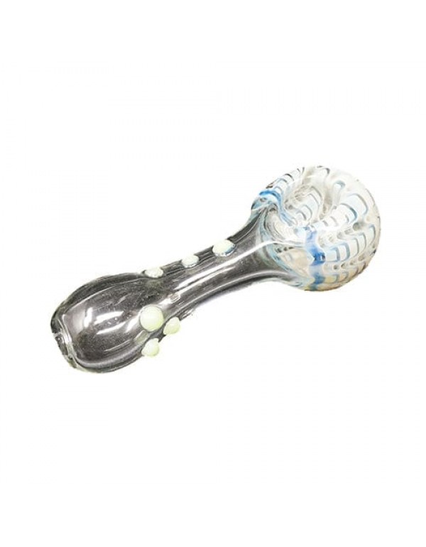 Handmade Glass Hand Pipe w/ White & Blue Accents