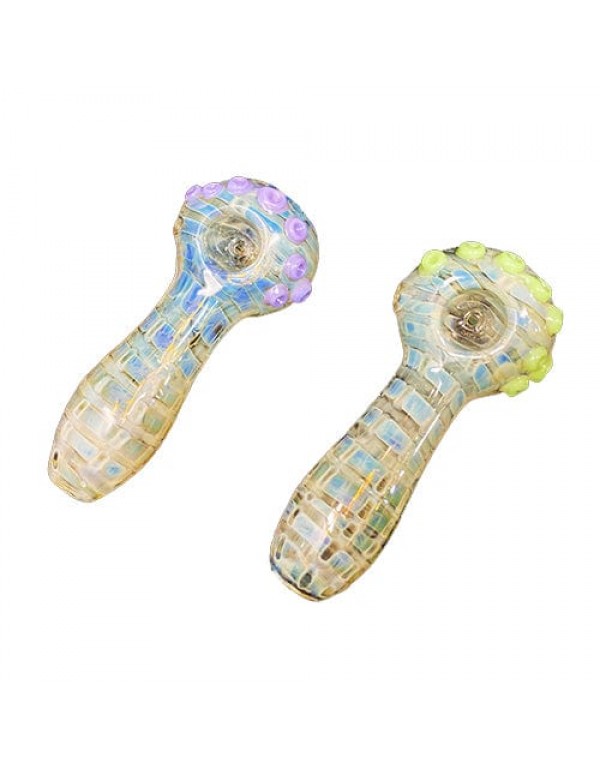Fumed Handmade Glass Spoon Pipe w/ Colored Accents