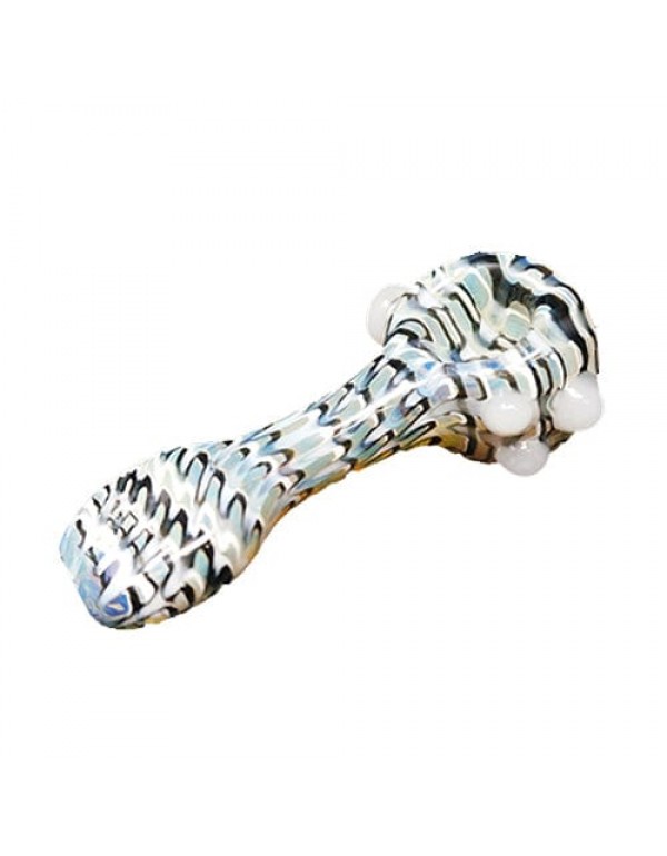 Black & White Handmade Glass Hand Pipe w/ Swirl Accents