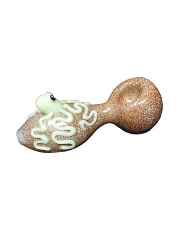 Gold Handmade Glass Hand Pipe w/ UV Octopus Accent
