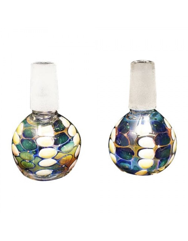 Handmade 14mm Glass Bowl Piece w/ Multi-Color Fumed Accents