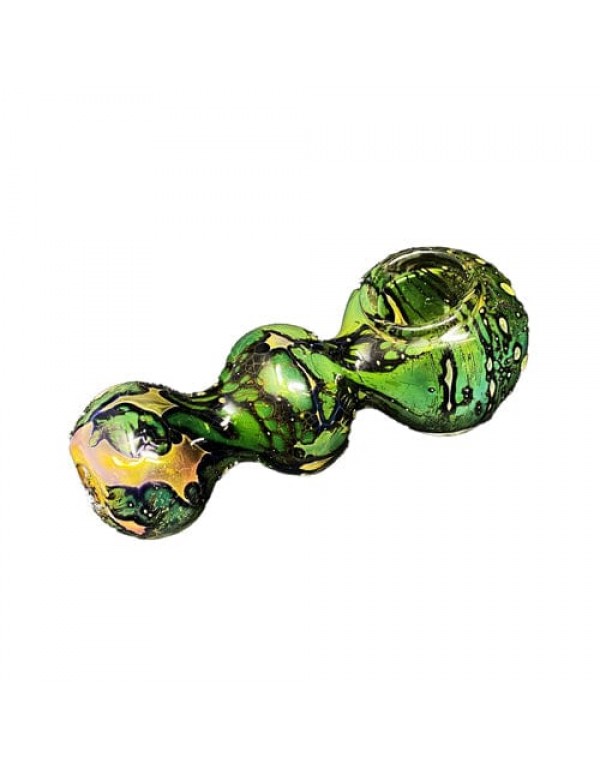 Green Handmade Glass Hand Pipe w/ Gold Accents