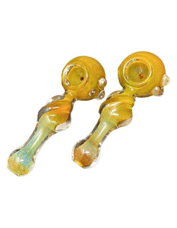 Yellow Handmade Glass Hand Pipe w/ Fumed Accents