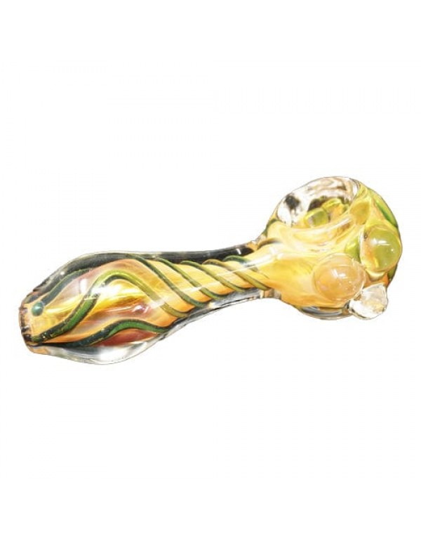 Yellow & Green Handmade Glass Hand Pipe w/ Mar...