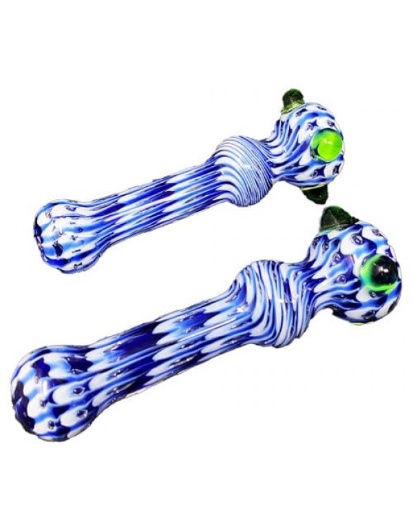 Blue Handmade Glass Chillum w/ Swirls & Marble Accents