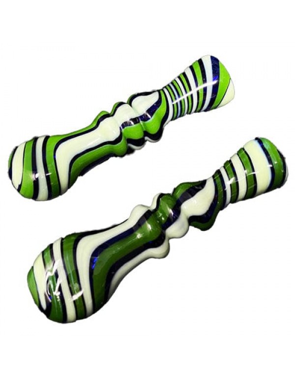 Green Handmade Glass Chillum w/ Swirls