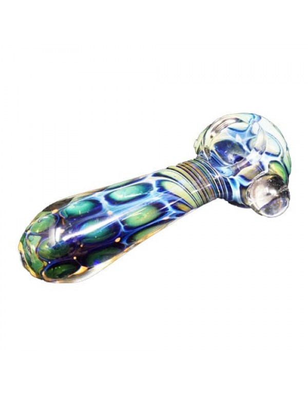 Blue Turquoise Handmade Glass Hand Pipe w/ Fumed Accents