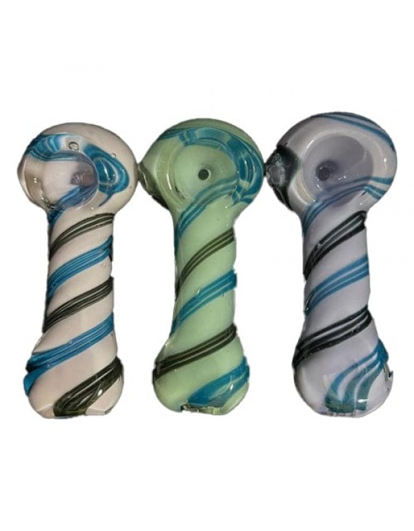 Colored Handmade Glass Hand Pipe w/ Swirl Pattern