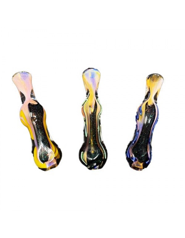 Multi-Color Handmade Glass Chillum w/ Dichro & Fumed Accents