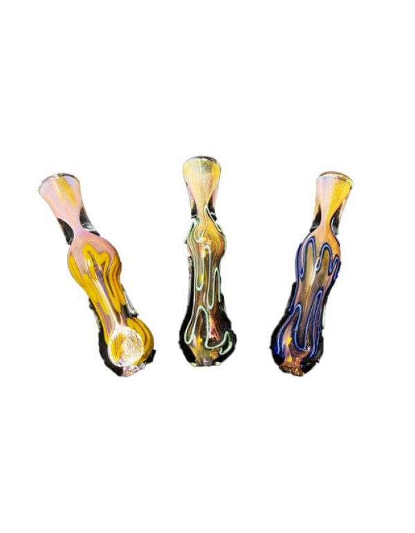 Multi-Color Handmade Glass Chillum w/ Dichro & Fumed Accents