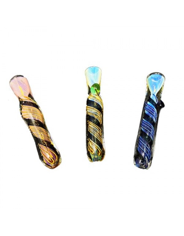 Multi-Color Fumed Handmade Glass Chillum w/ Swirls