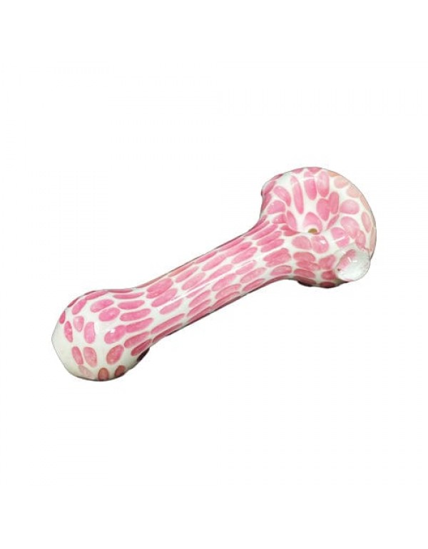 White Handmade Glass Hand Pipe w/ Pink Spotted Acc...