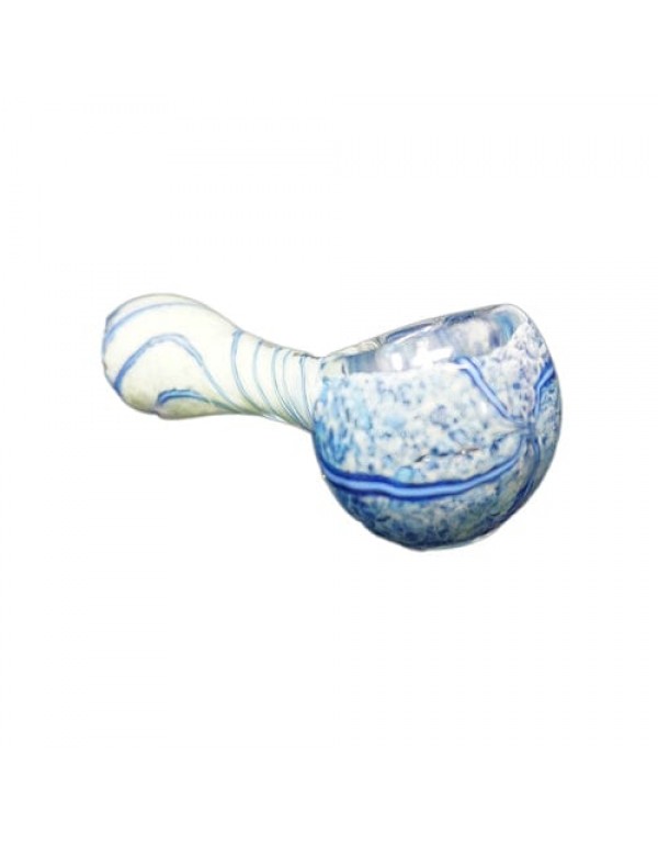 Blue & White Handmade Glass Hand Pipe w/ Swirl Accents