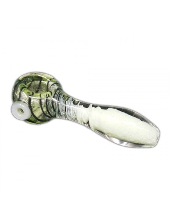 Green & White Handmade Glass Hand Pipe w/ Swir...
