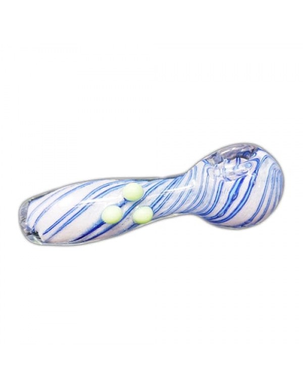 Blue & White Handmade Glass Hand Pipe w/ Swirl & Marble Accents