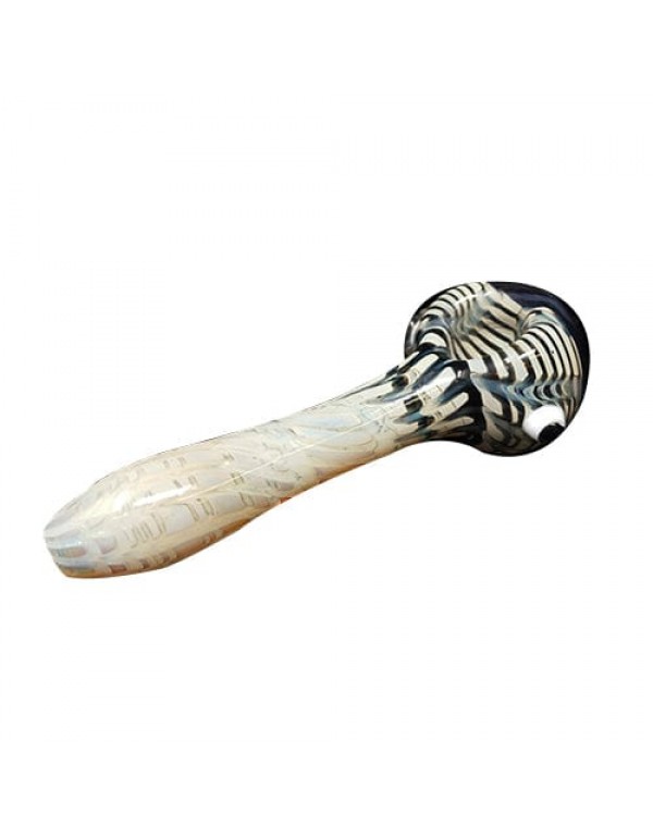 White Handmade Glass Hand Pipe w/ Striped Accents