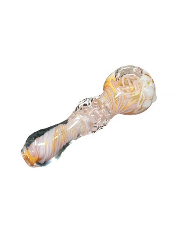 Handmade Glass Hand Pipe w/ Colored Swirl Accents