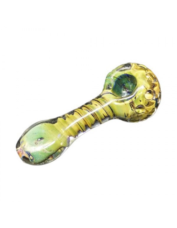 Green & Yellow Handmade Glass Hand Pipe w/ Marble Accents