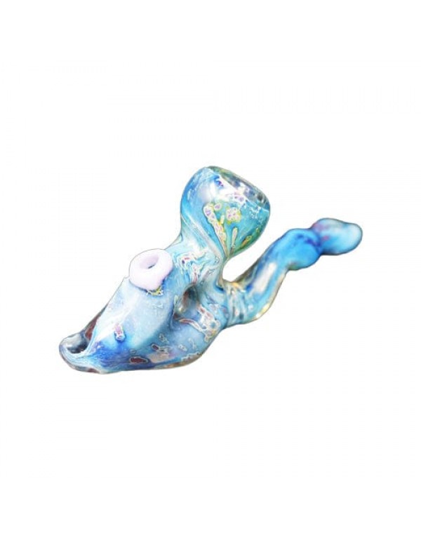 Heady Light Blue Handmade Glass Hand Pipe w/ Marbl...