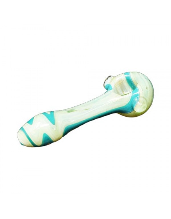 Teal & Green Handmade Glass Hand Pipe w/ Wig-W...