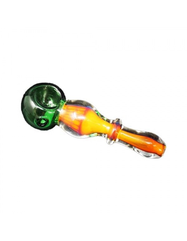 Fumed Handmade Glass Hand Pipe w/ Rasta Color Accents