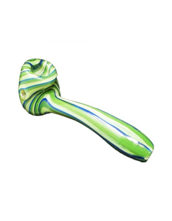 Green Handmade Glass Sherlock Pipe w/ Striped Acce...