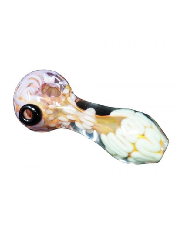 Handmade Colored Glass Hand Pipe w/ Threaded Accen...