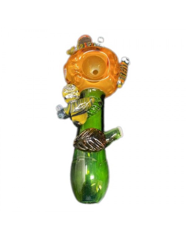 Colored Handmade Glass Hand Pipe w/ Honeybee Accen...