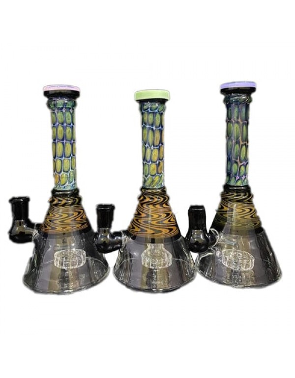 8" Handmade Glass Beaker Bong w/ Fumed & ...