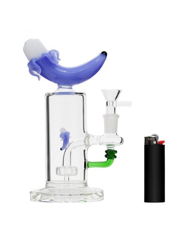 8" Blue Banana Glass Bong w/ Mini Showerhead Perc